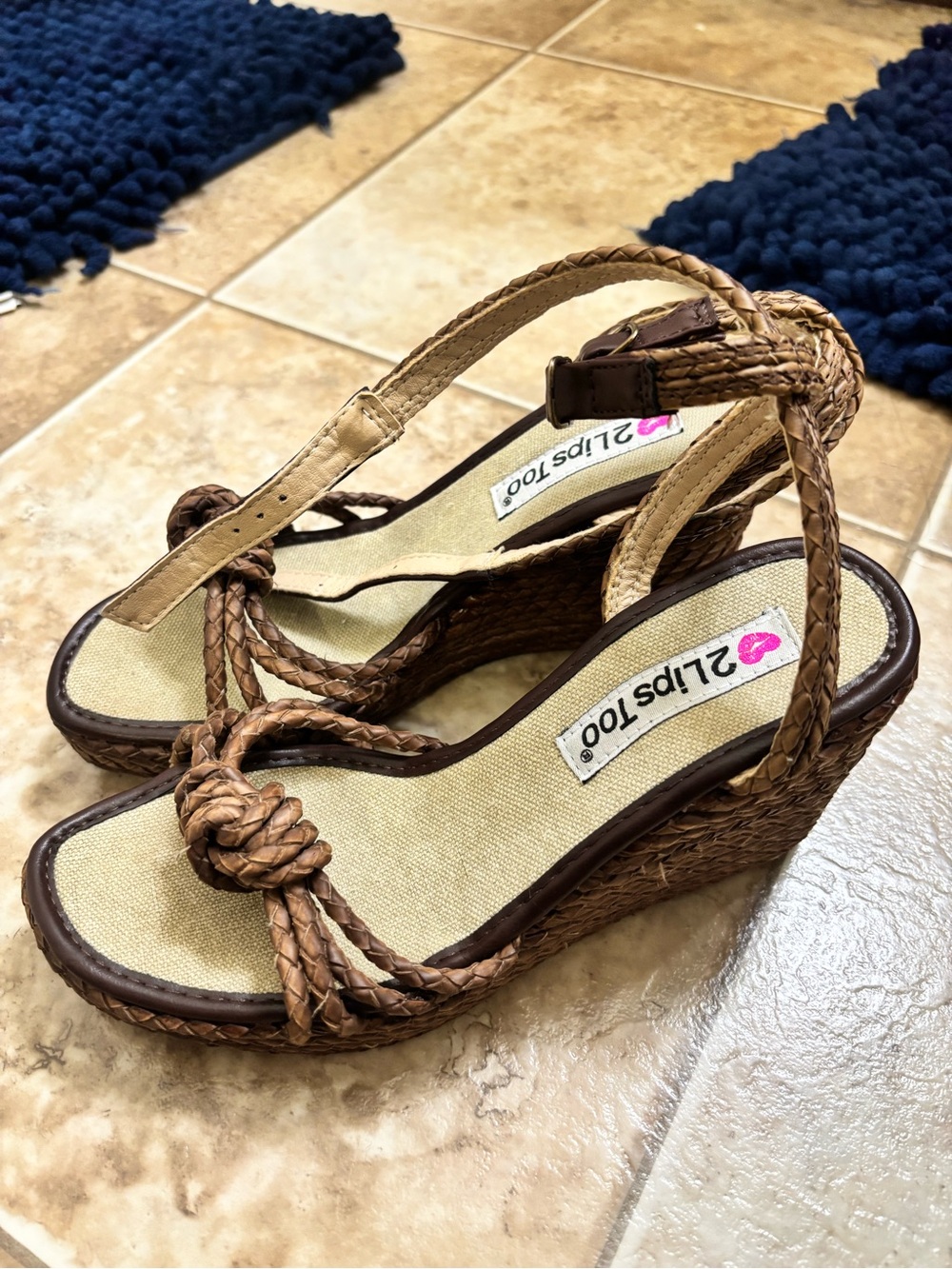 2 Lips Too Braided Brown Wedge Sandals with Ankle Strap